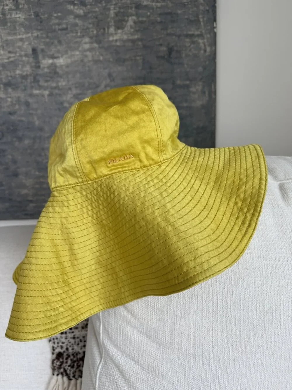 PRADA Size Small (S) Yellow Nylon Bucket Hat Wide Brim Sun Hat